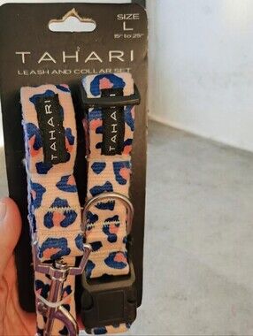 Tahari Pink Leopard-Print Leash and Collar Set ■ Nwt